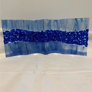 Vibrant Blue Glass Art with Textured Central Band